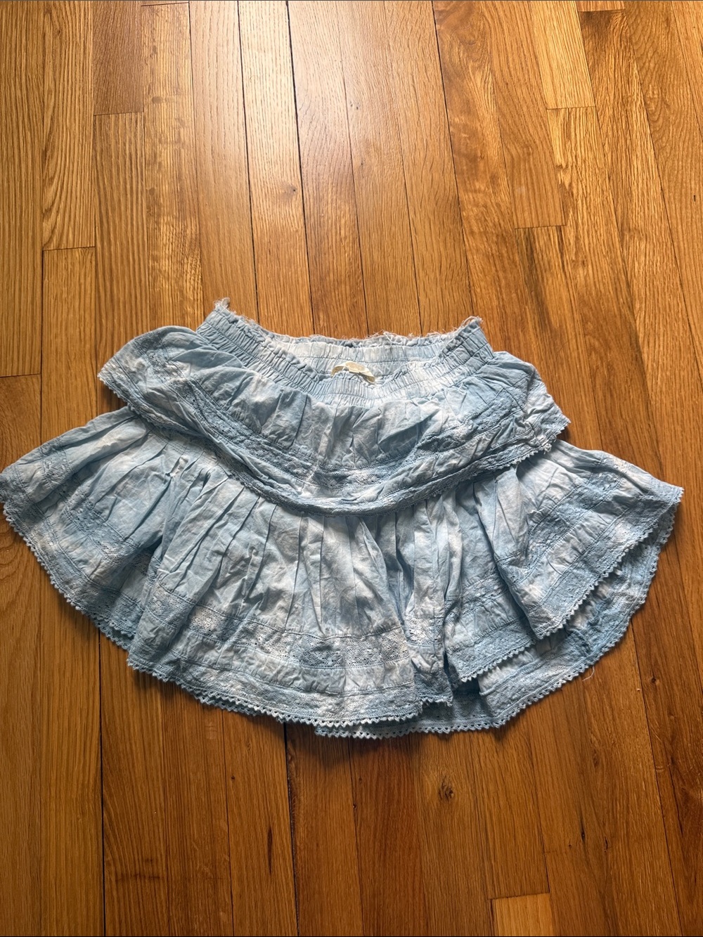 LoveShackFancy Light Blue Ruffled Skater Skirt